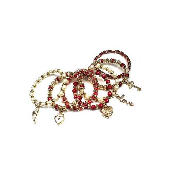 Crystal Pearl Ball Bead Stretch Bracelet Set - Picture 3 of 6